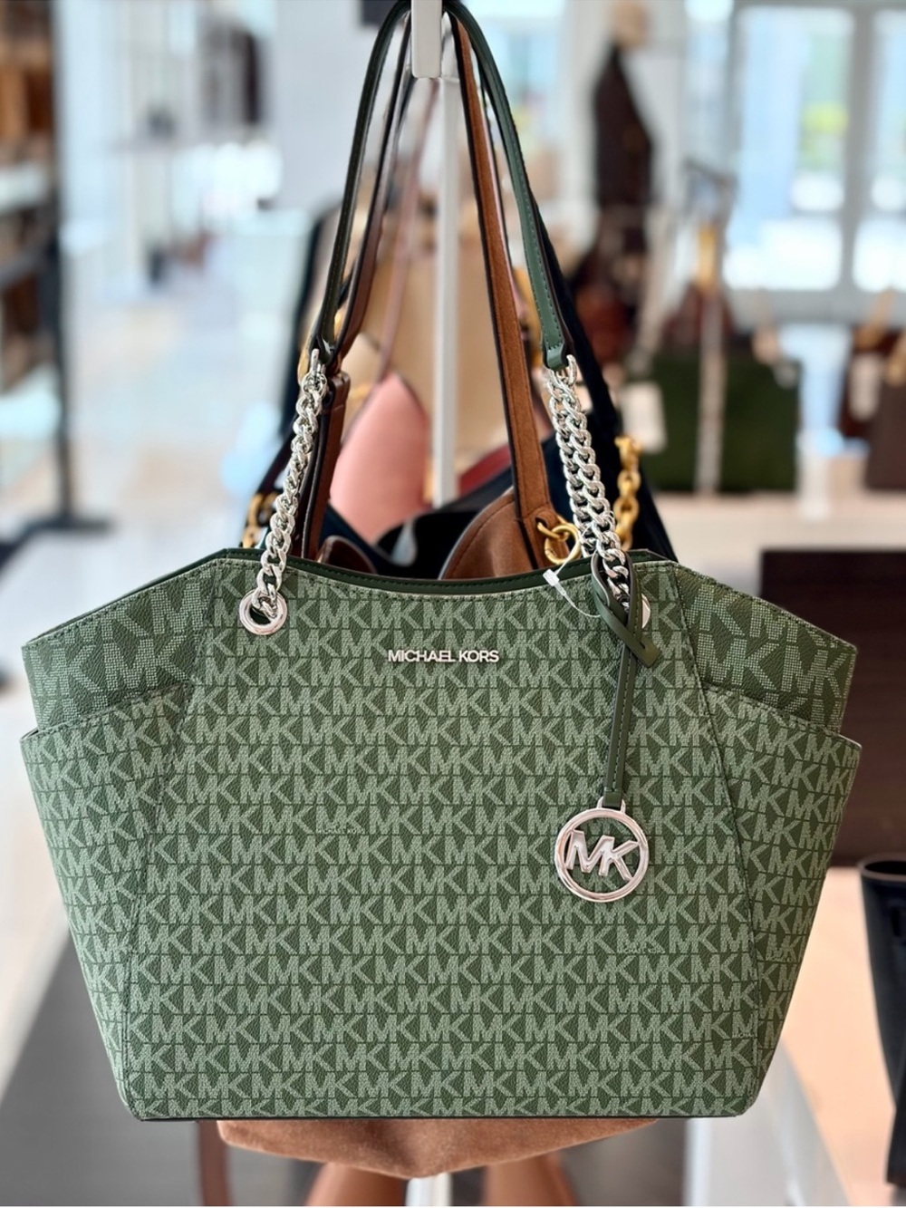Michael Kors Jet Set Travel Chain Shoulder Tote Amazon Green